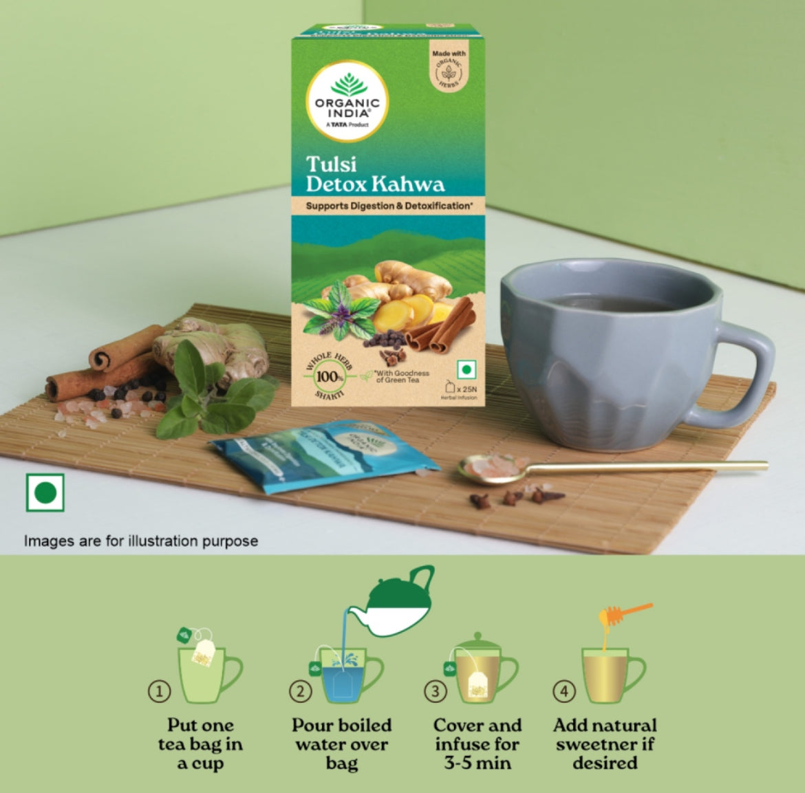 Organic India Tulsi Detox Kahwa (Tea,Infusion Bags)