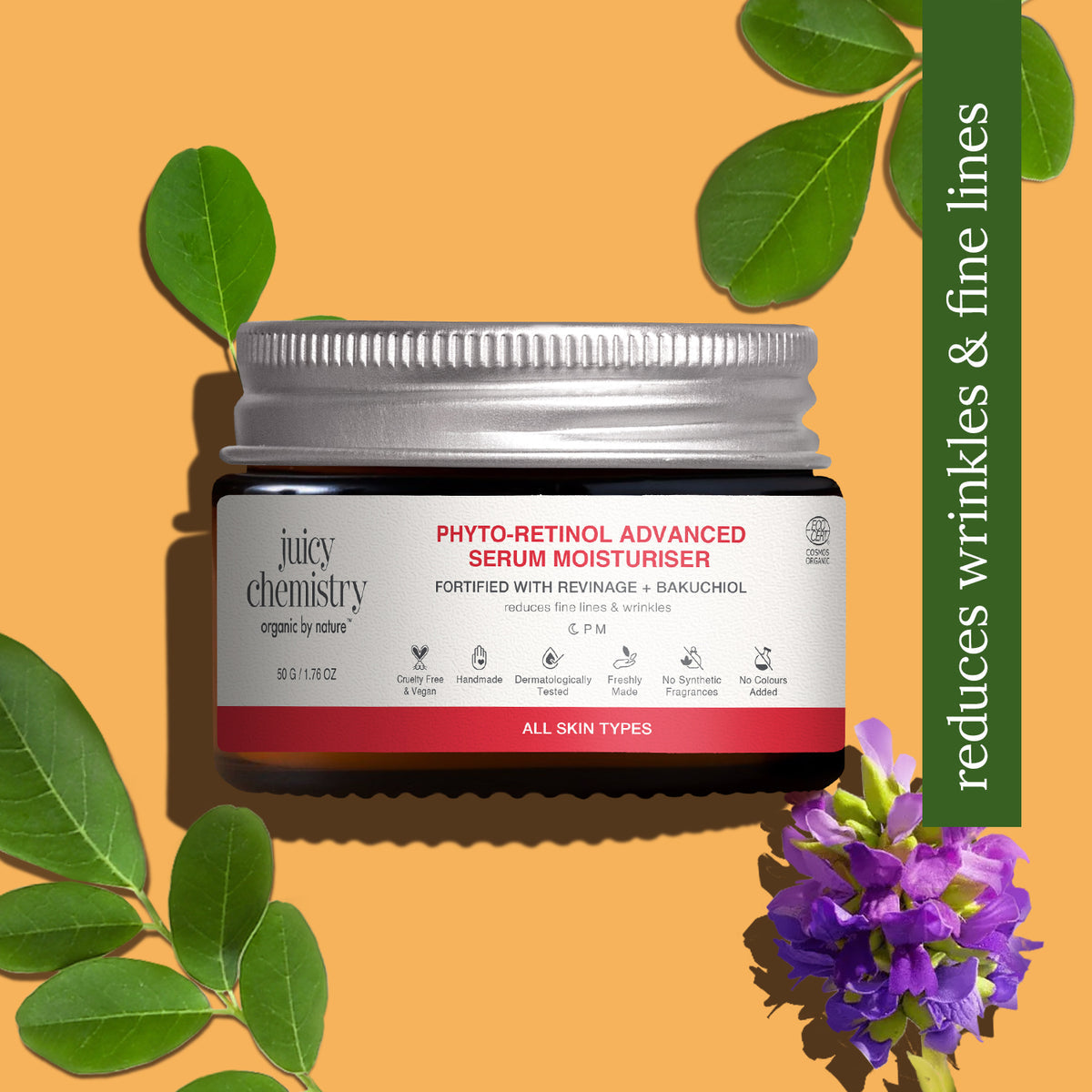 Phyto-Retinol Advanced Serum Moisturiser
Suitable for: All skin types
Key benefit: Reduces wrinkles, expression lines, and evens skin tone