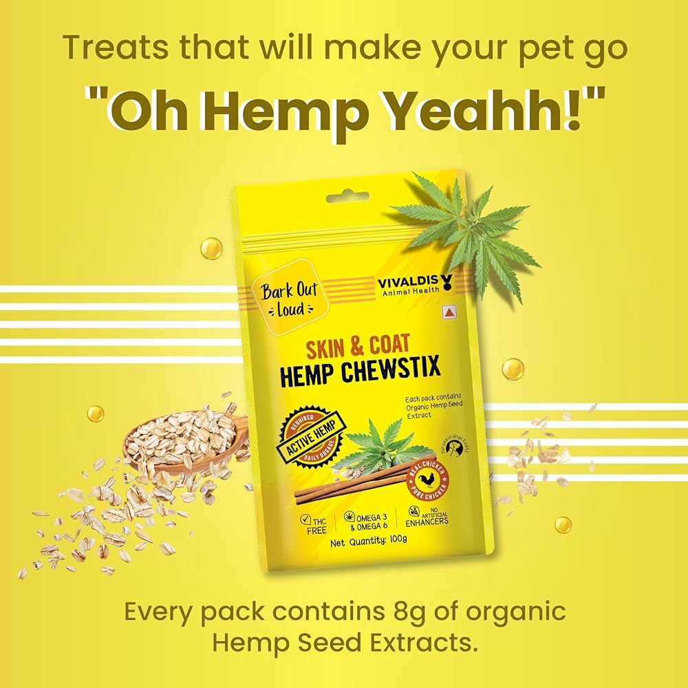 Fresh Chicken Dog Treats, Hemp Chew sticks with Omega 3 & Vitamin E for Healthy Skin & Coat, Suitable for Dogs & Cats of All Life Stages, 100g (Pack of 1)