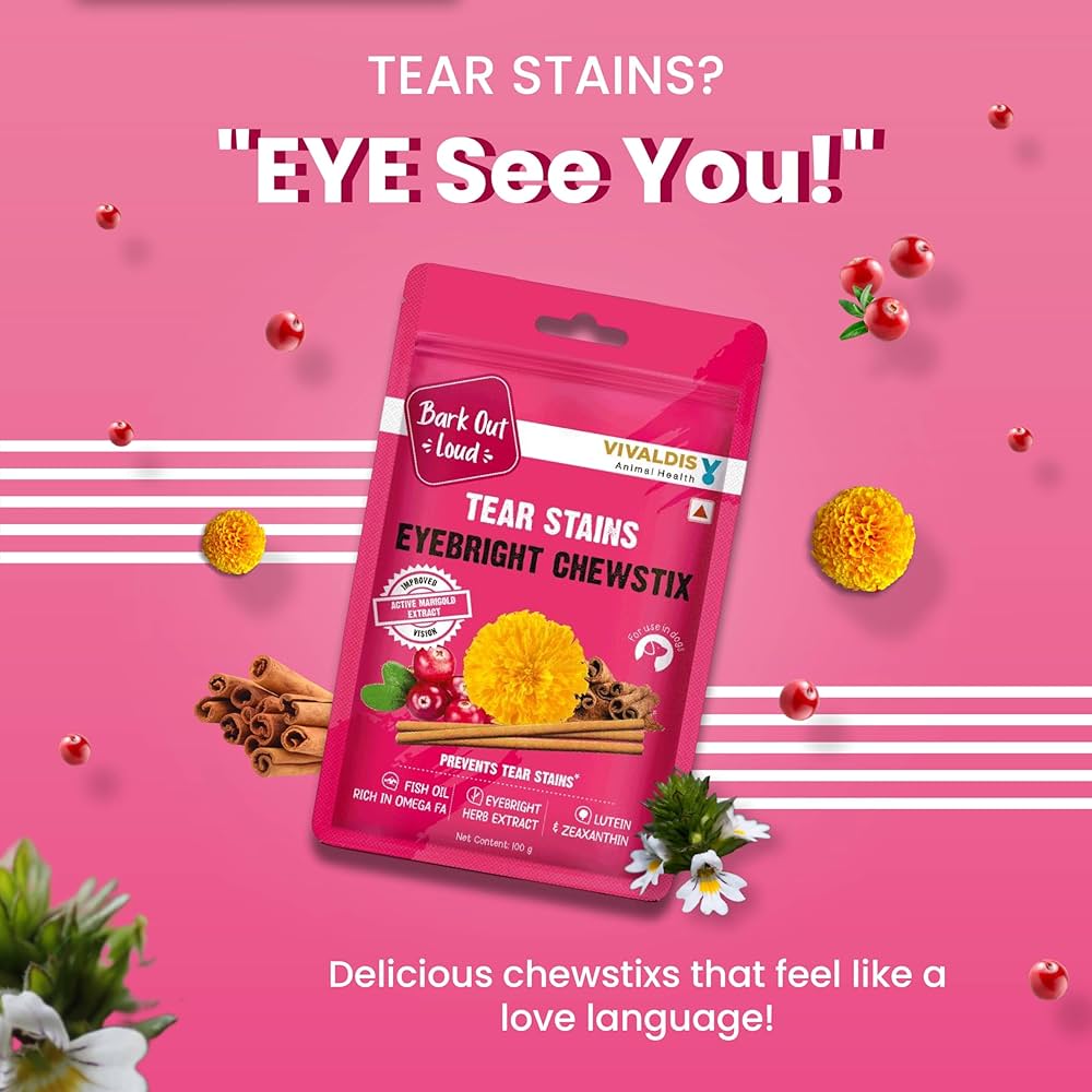 Tear Stains Eyebright Chew sticks For All Life Stages Dog | Active Marigold Extract, Rich In Omega Fa For Dog, 100 Gm Dog Treats