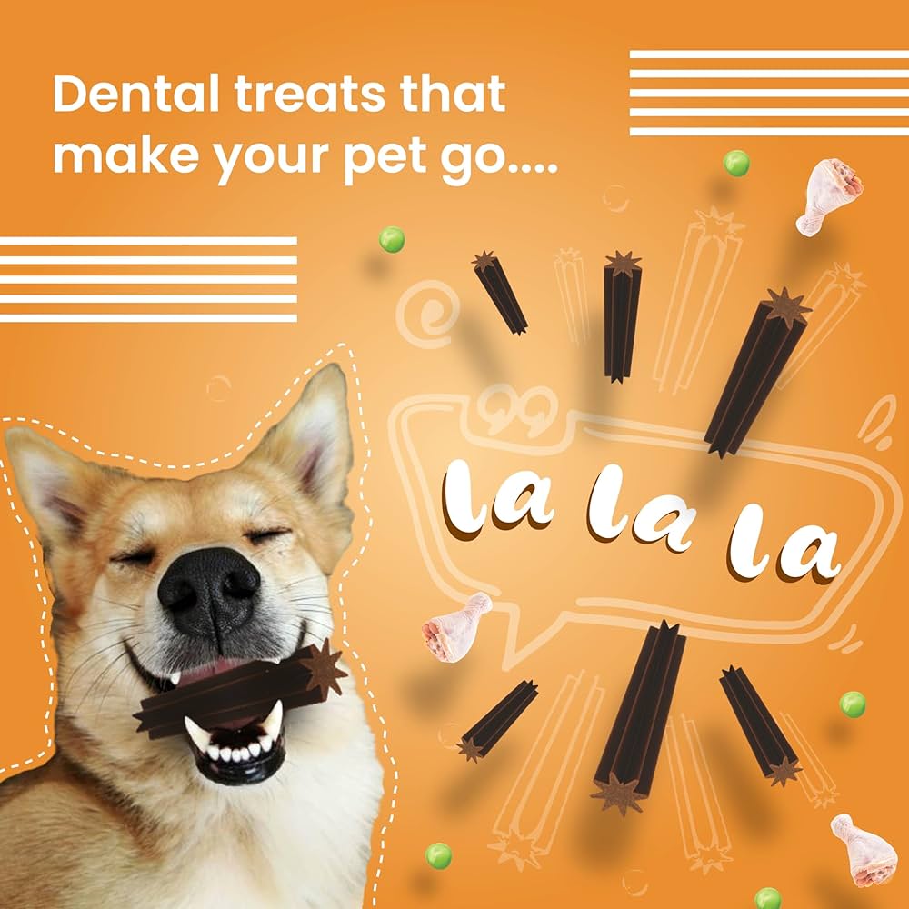 Dental Sticks Dog Treats | Sugar/Gluten Free | Plaque Tartar & Odour Oral Care | Fresh Smell Chicken Dog Treats - 110gms