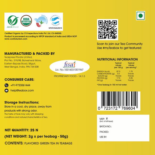 Teabox Organic Darjeeling Green Tea With Chamomile Good Health & Sleep -25 pcs