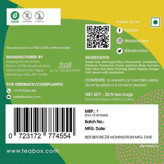 Teabox Assorted Darjeeling Green Tea 100% Whole Leaf & 0% Bitterness - 20 pcs