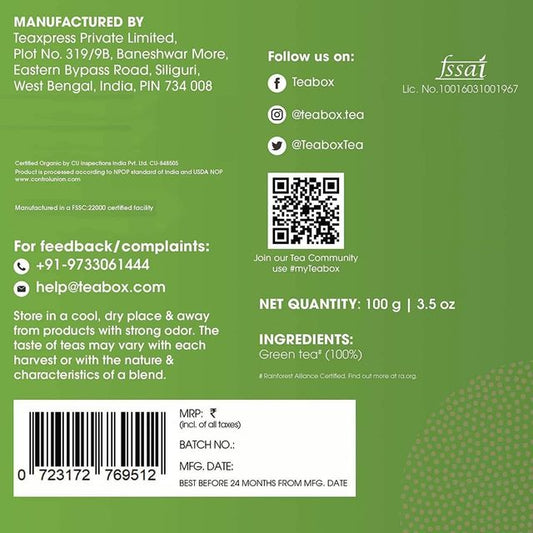 Teabox Organic Darjeeling Green Tea