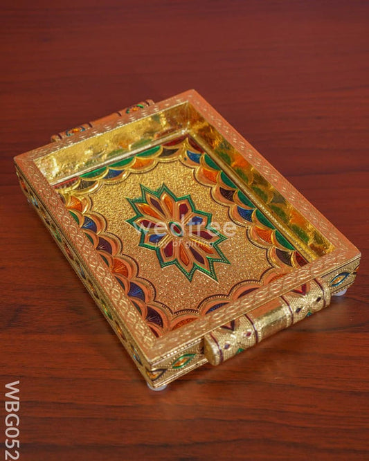 MEENAKARI TRAY WITH DEEPAM DESIGN - 6 INCH