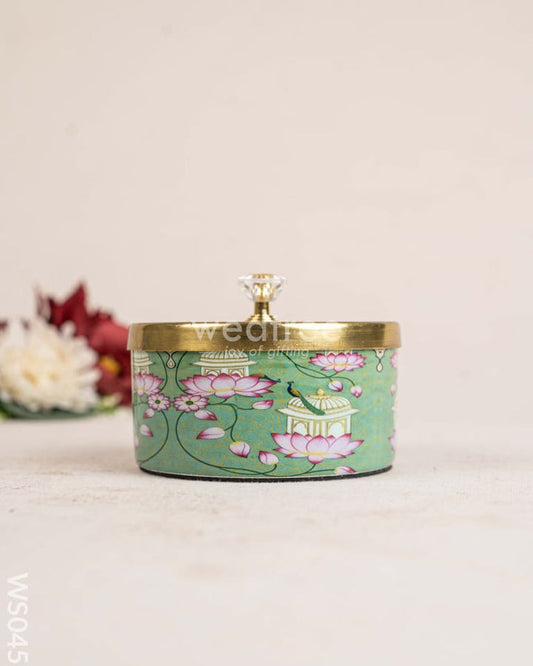 BRASS ENAMELLED JAR WITH LID