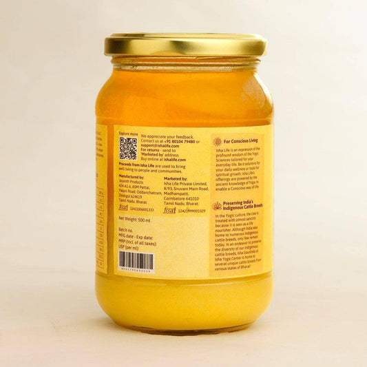 Pure A2 Desi Bilona Cow Ghee(500ml). Made traditionally from curd. Made from grass-fed free grazing desi cows' milk.