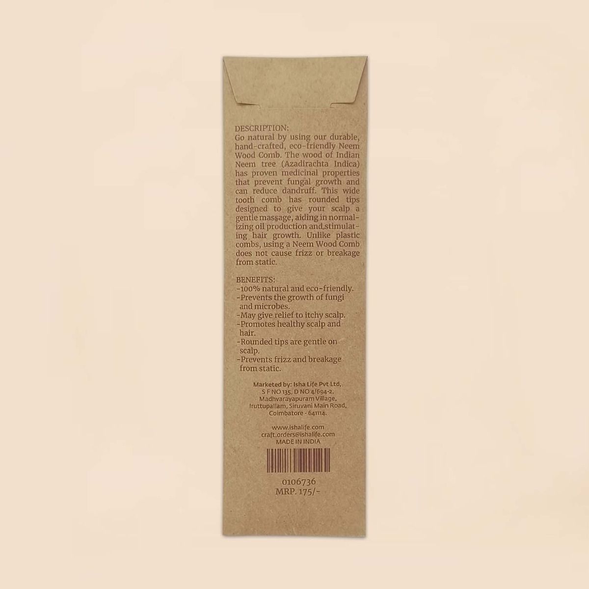 Handmade Neem Wood Comb (Wider teeth)