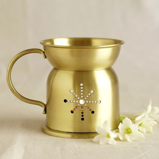 Brass Oil Burner with Etched Design