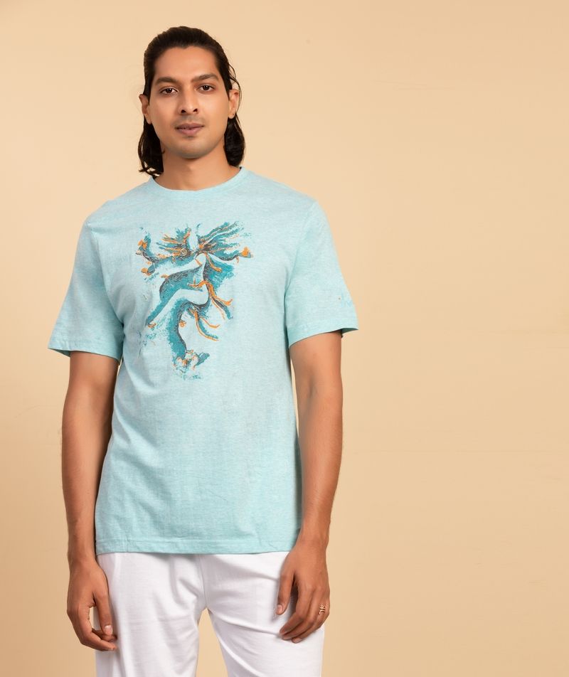 Unisex Cotton Tandava Printed T-shirt - Aqua