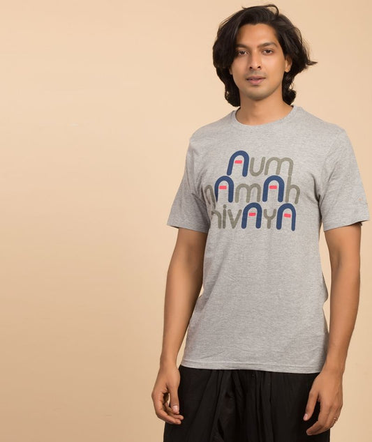 Unisex Cotton Aum Namah Shivaya Printed T-shirt - Grey