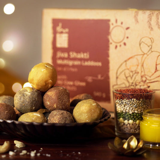 A2 Ghee Jiva Shakti Laddoos with Nuts (540g). Pack of 18 (Set of 3). Millet and Multi-Grain Laddoo with Goodness of A2 Cow Ghee and Nuts