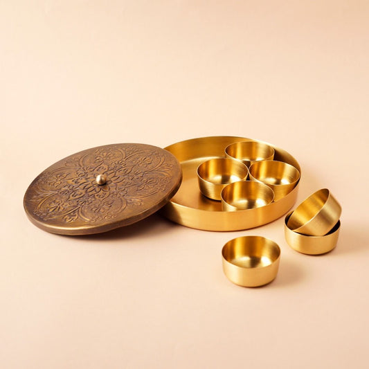 Antique textured brass condiments box