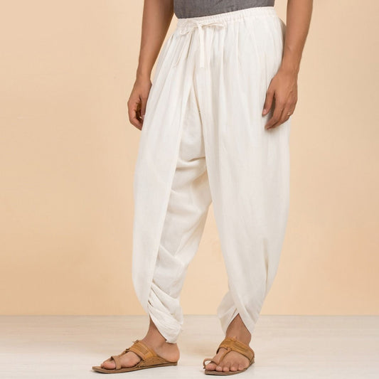 IshaÕs signature. Ready to wear Unisex Dhoti Pants(Off - White) / Panchakacham.Easy to pull on. Versatile. Comfortable for both casual and formal wear.