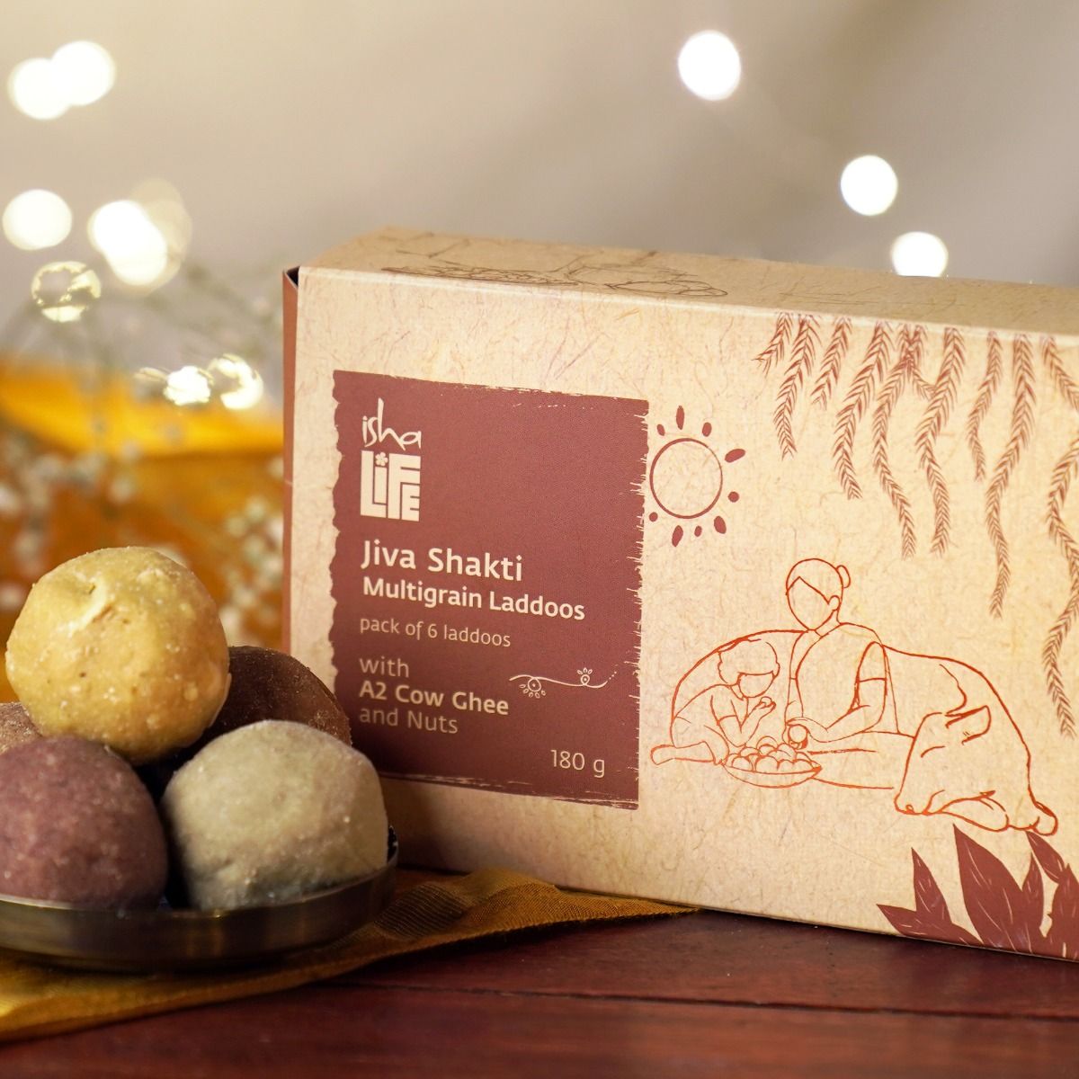 A2 Ghee Jiva Shakti Laddoos with Nuts (180g). Pack of 6. Millet and Multi-Grain Laddoo with Goodness of A2 Cow Ghee and Nuts