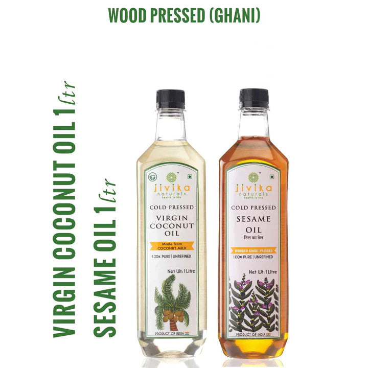 Wood Pressed Sesame Oil & Cold Pressed Virgin Coconut Oil (1+1) COMBO 2 litres