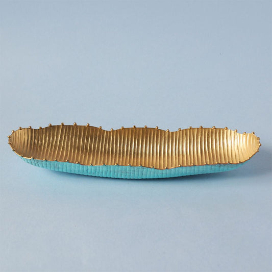 Cactus Ribbed Boat Bowl Large. Brass patina with matt interior. Festive gift.