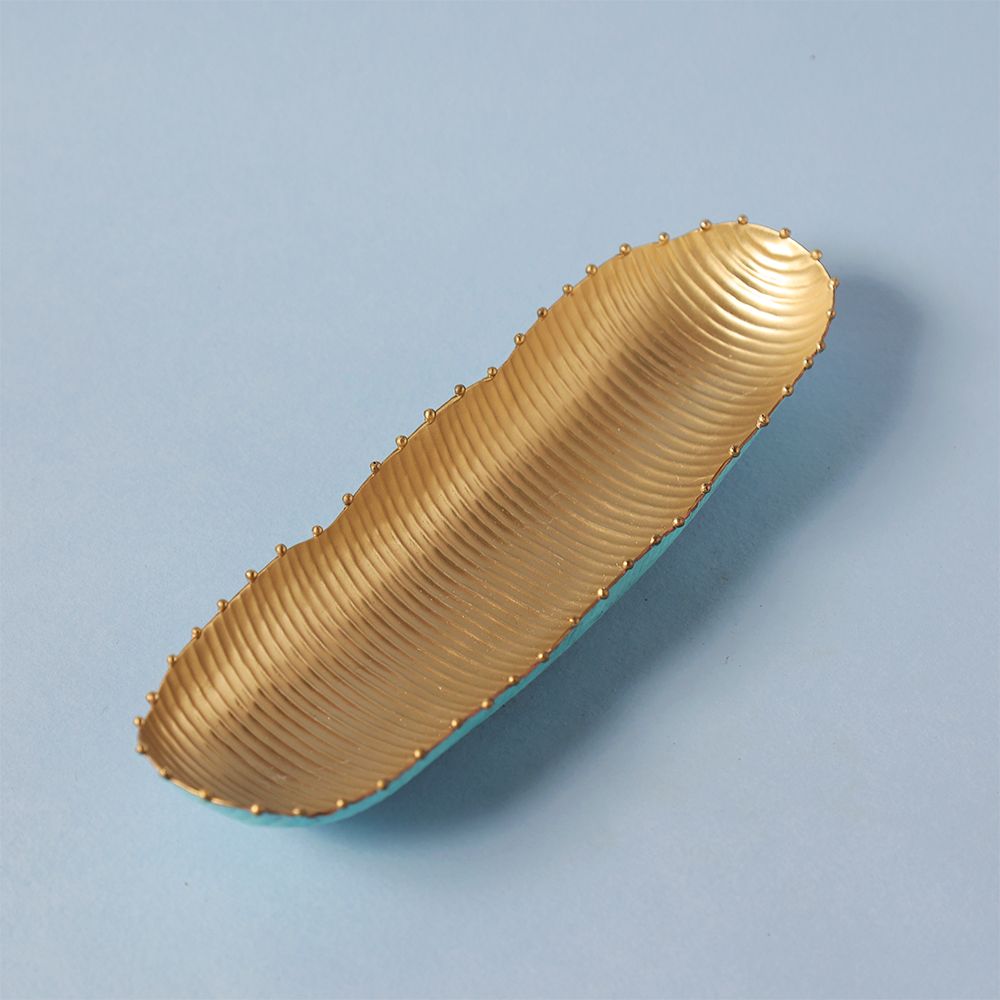 Cactus Ribbed Boat Bowl Large. Brass patina with matt interior. Festive gift.
