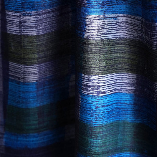 HandBlock Printed Black, Grey, and Blue Striped Pure Tussar Silk Stole