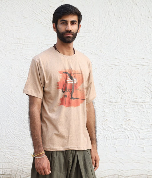 Unisex Shivanga Melange Cotton T Shirt Khaki