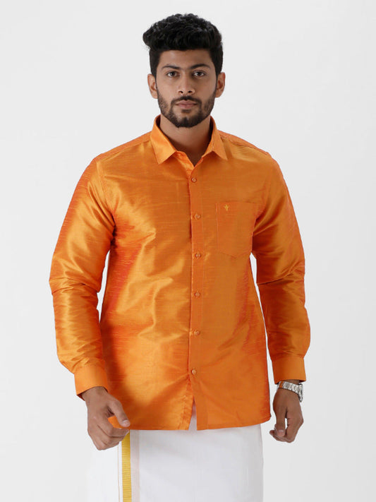 Mens Solid Fancy Shirt Orange