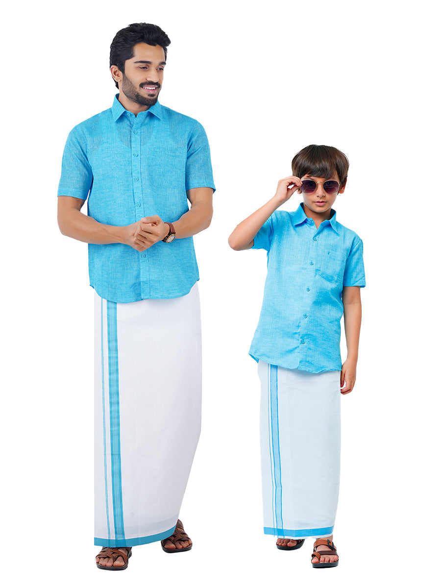 Like Father Like Son Half Sleeves Combo Set Blue