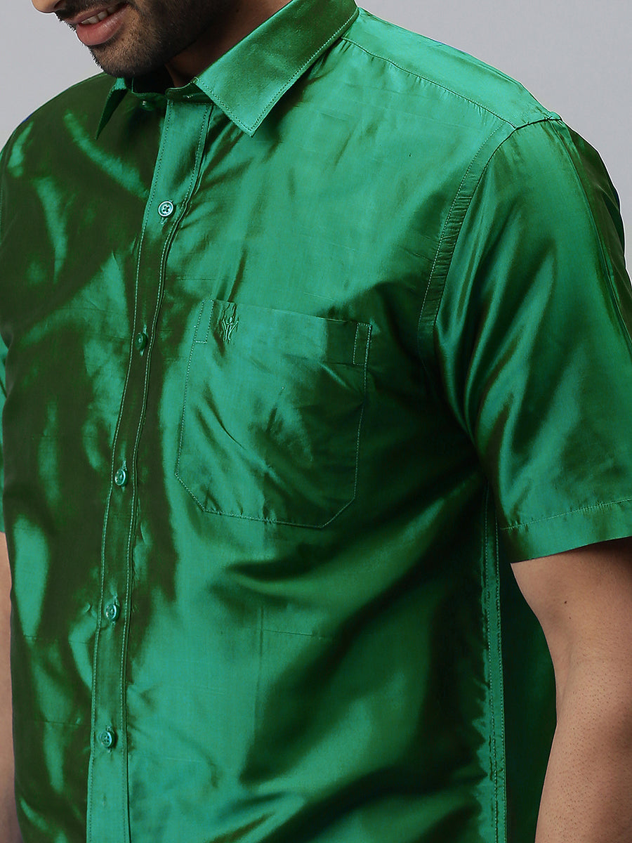 Mens Silk Feel Dark Green Half Sleeves Shirt SFC06