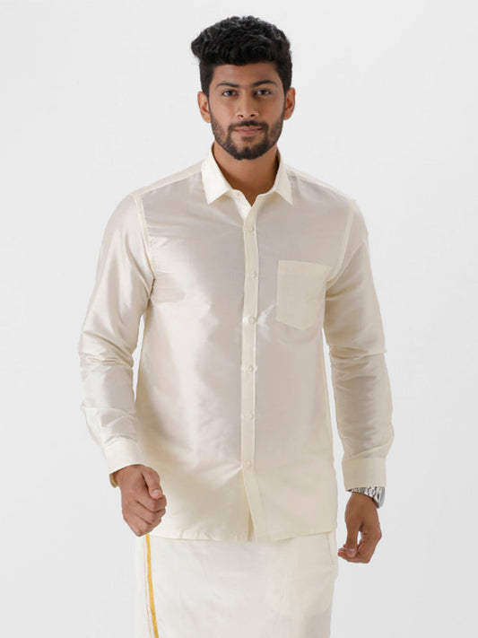 Mens Silk Look Shirt Cream