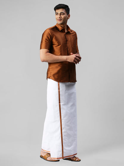 Mens Copper Half Sleeves Shirt with Jari Dhoti Set Glory