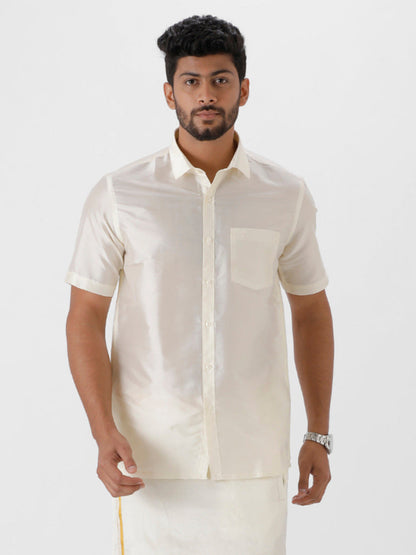 Mens Silk Look Shirt Cream