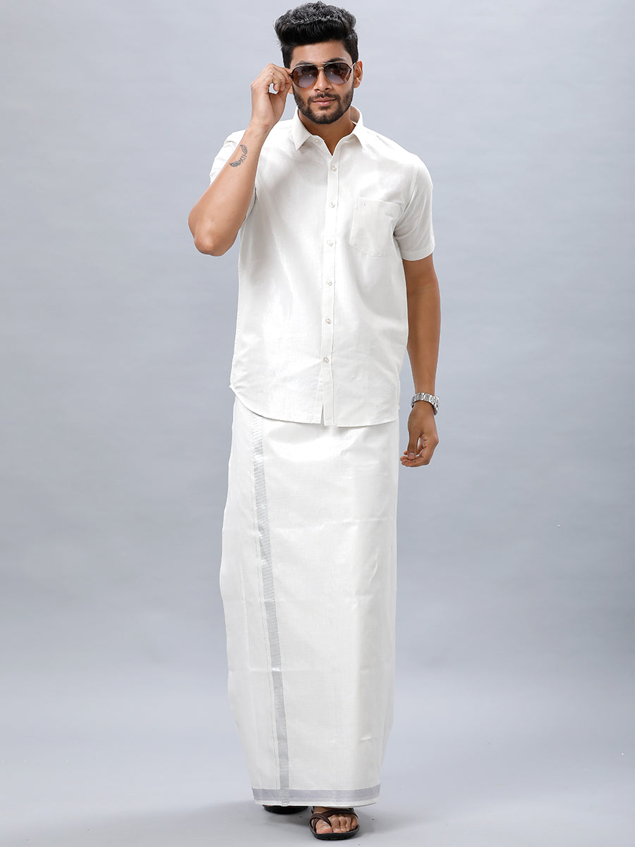 Mens Silver Tissue Shirt Sankalpam