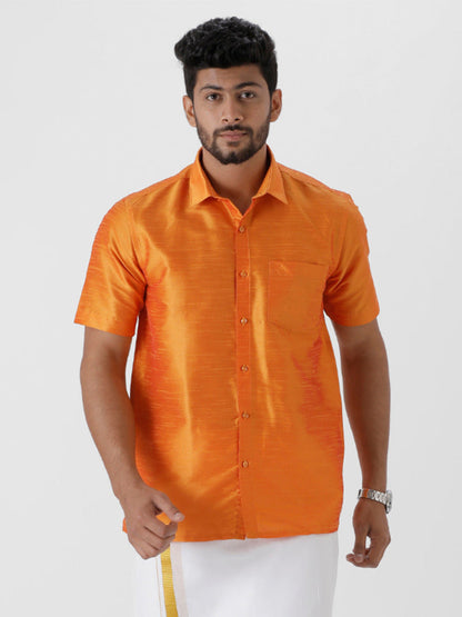 Mens Solid Fancy Shirt Orange