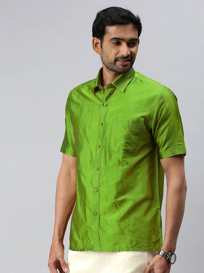 Mens Silk Feel Parrot Green Half Sleeves Shirt SFC09