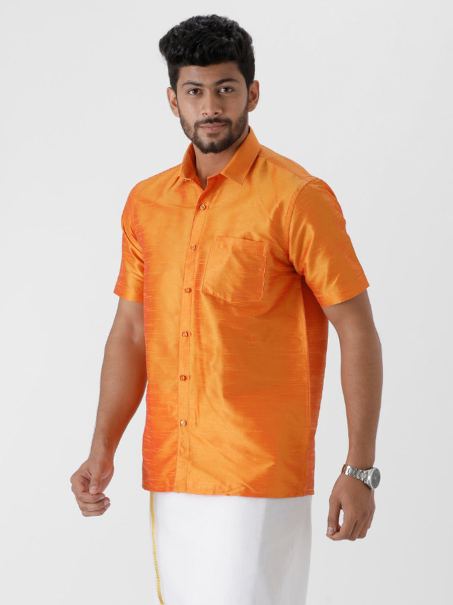 Mens Solid Fancy Shirt Orange