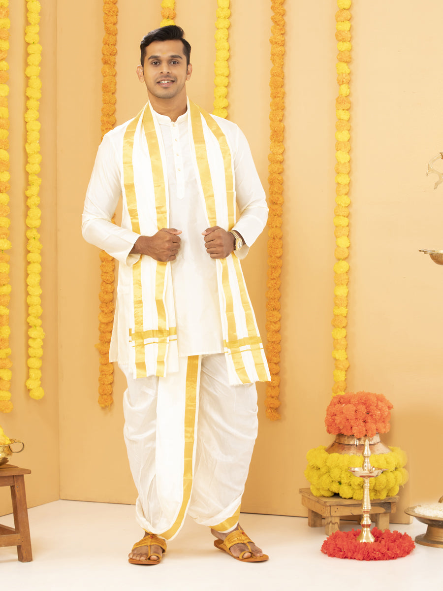 Mens Pure Silk ReadyMade Panchakacham & Towel Set 1" RP Pure Silk