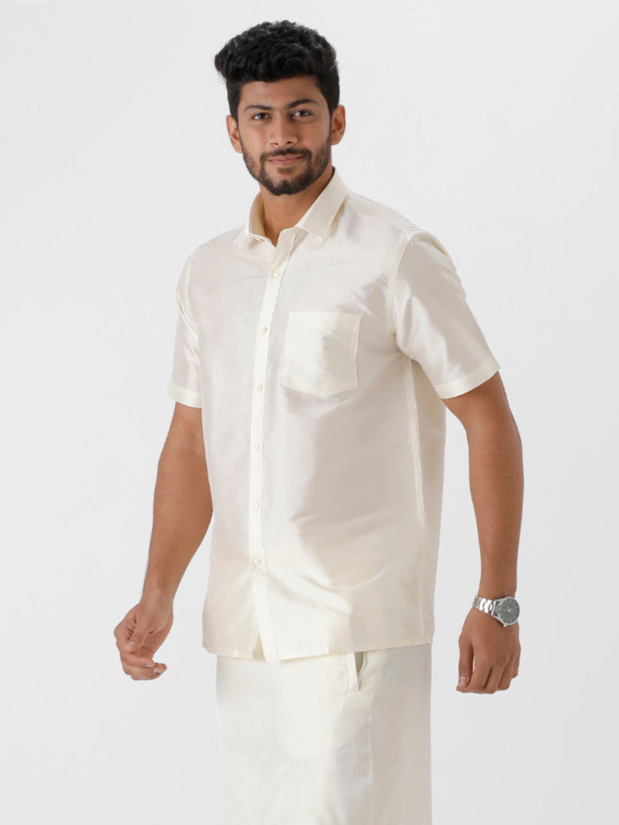 Mens Silk Look Shirt Cream