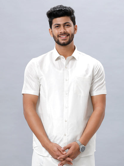 Mens Silver Tissue Shirt Sankalpam