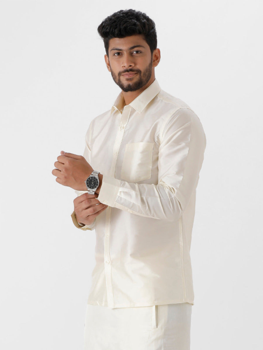 Mens Silk Look Shirt Cream