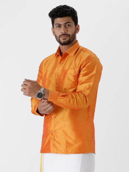 Mens Solid Fancy Shirt Orange