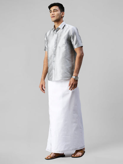 Mens Silver Half Sleeves Shirt with Jari Dhoti Set Glory