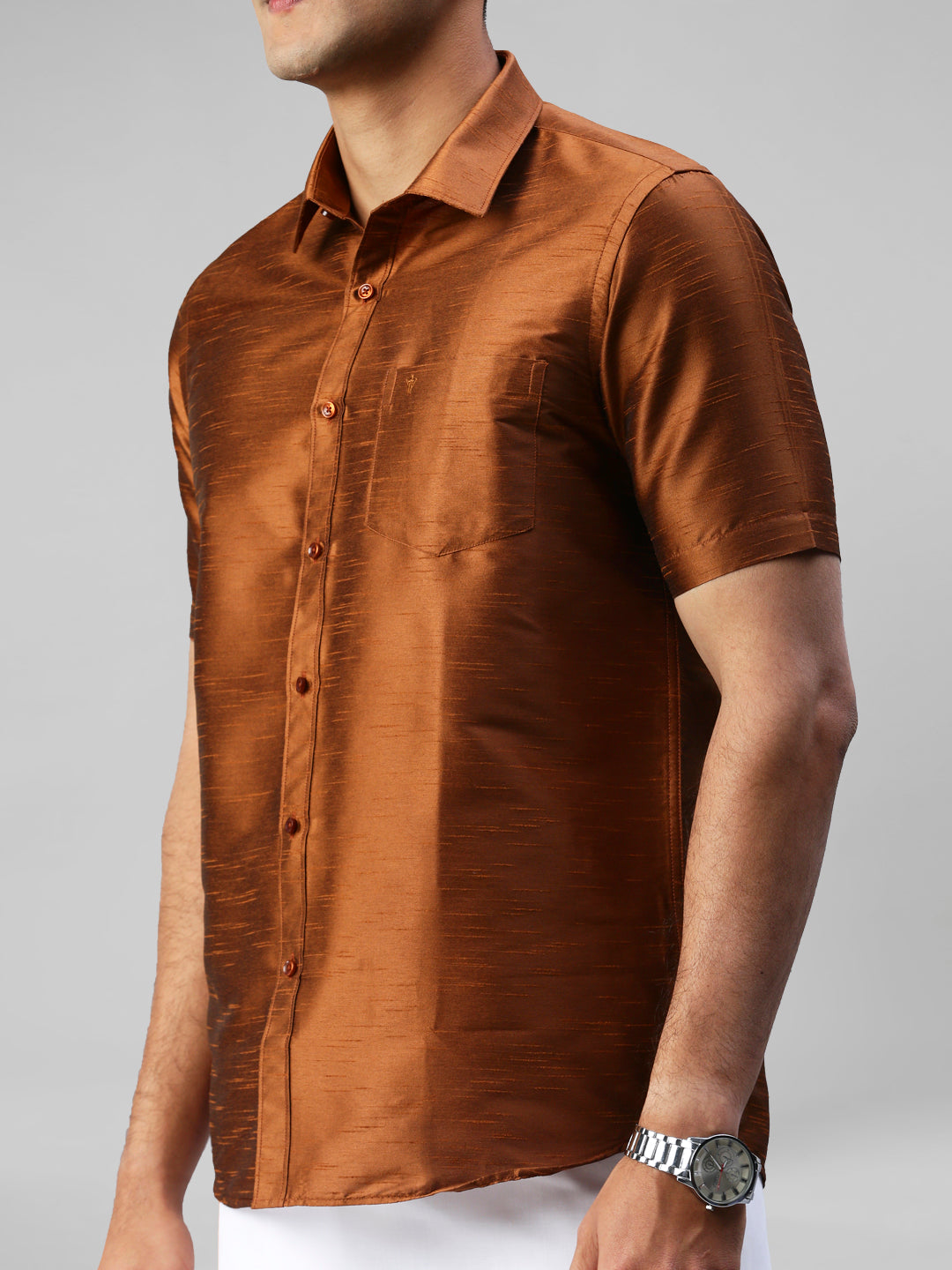 Mens Copper Half Sleeves Shirt with Jari Dhoti Set Glory