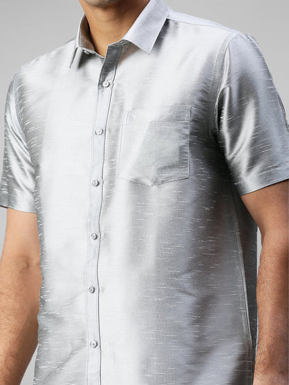 Mens Silver Half Sleeves Shirt with Jari Dhoti Set Glory