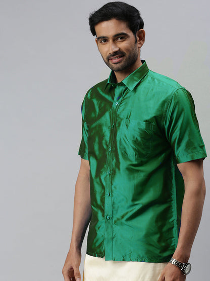 Mens Silk Feel Dark Green Half Sleeves Shirt SFC06