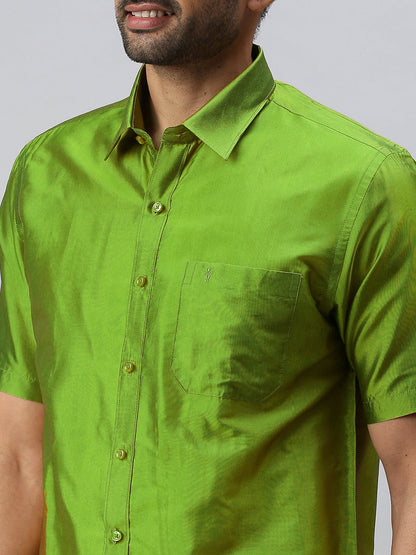 Mens Silk Feel Parrot Green Half Sleeves Shirt SFC09