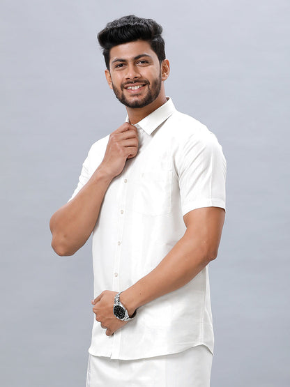 Mens Silver Tissue Shirt Sankalpam