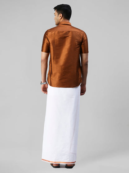 Mens Copper Half Sleeves Shirt with Jari Dhoti Set Glory