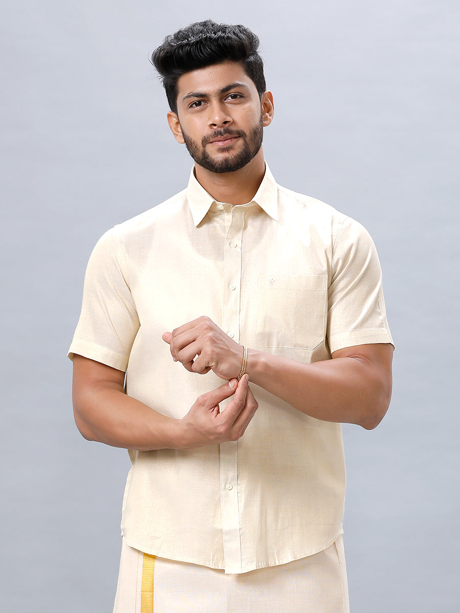 Mens Gold Tissue Shirt Sankalpam