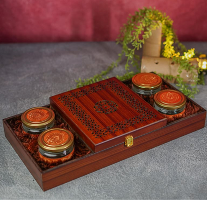 Wooden Dry Fruit Box with 4 Jars