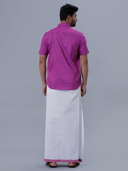 Mens Matching Border Adjustable Dhoti & Half Sleeves Shirt Set C49