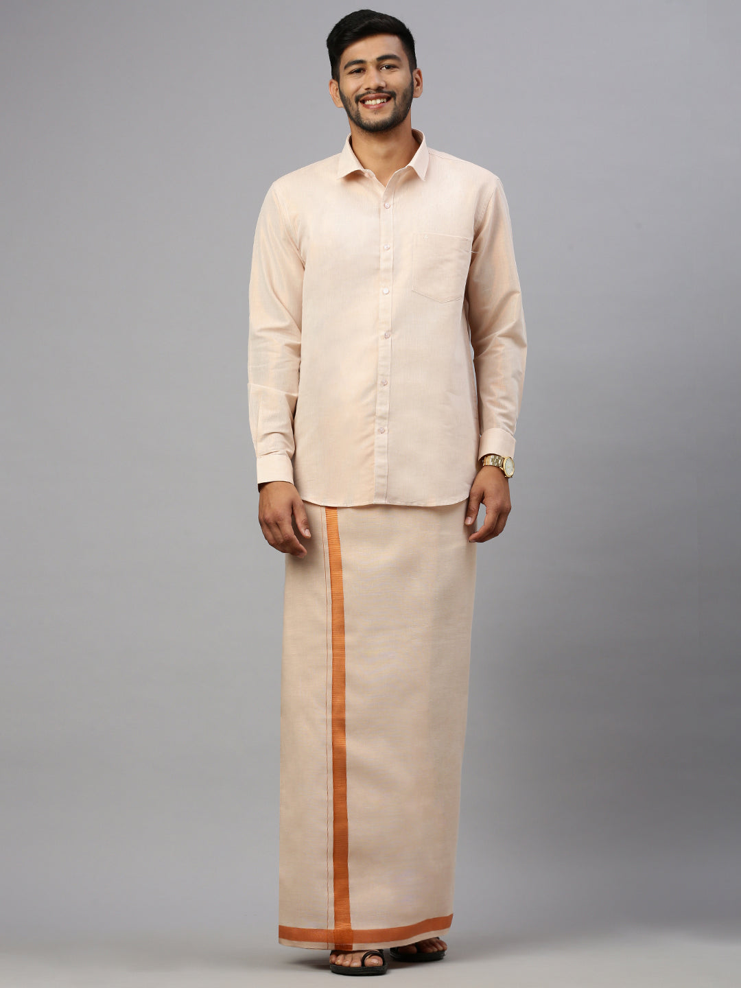 Mens Tissue Copper Dhoti & Full Sleeves Shirt Set